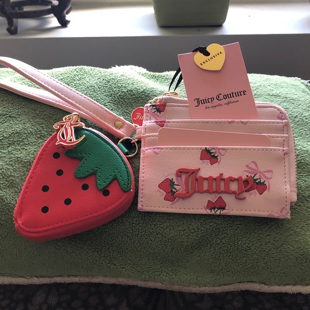 Juicy Couture Pink Cardholder Wristlet with Red & Green Strawberry Charm